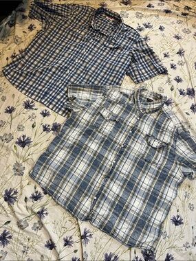 Buffalo David Bitton Blue and White Plaid Short-Sleeve Button-Down Shirt